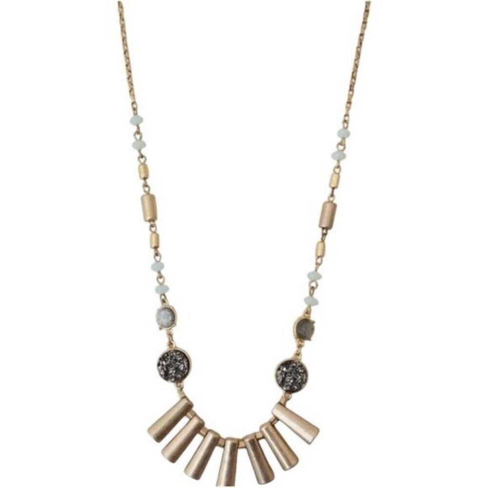 Matte Gold 28" Necklace Druzy Raw gemstone with Blue Green Accent Beads New